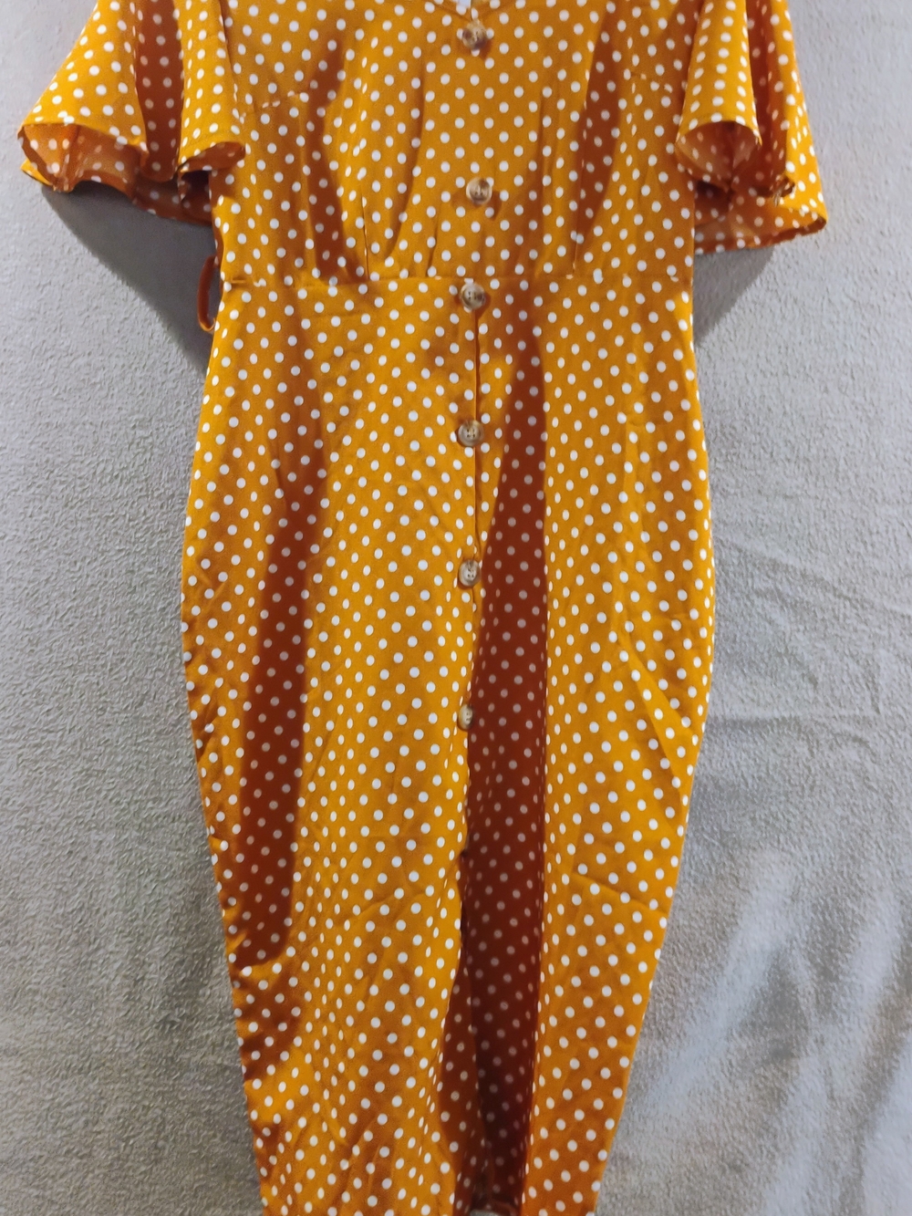 SHEIN Yellow Polka Dot Button-Front Midi Dress